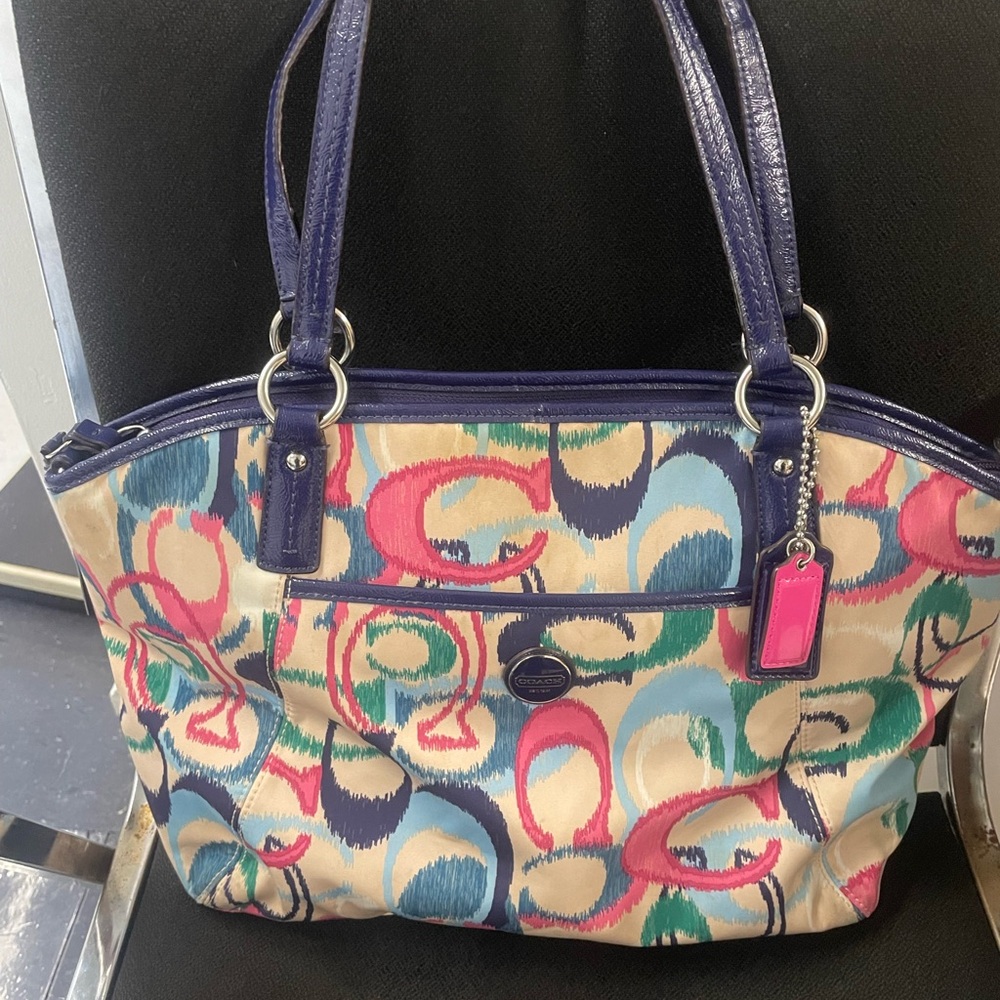 Coach Vibrant Patterned Tote With Blue Accents - image 1